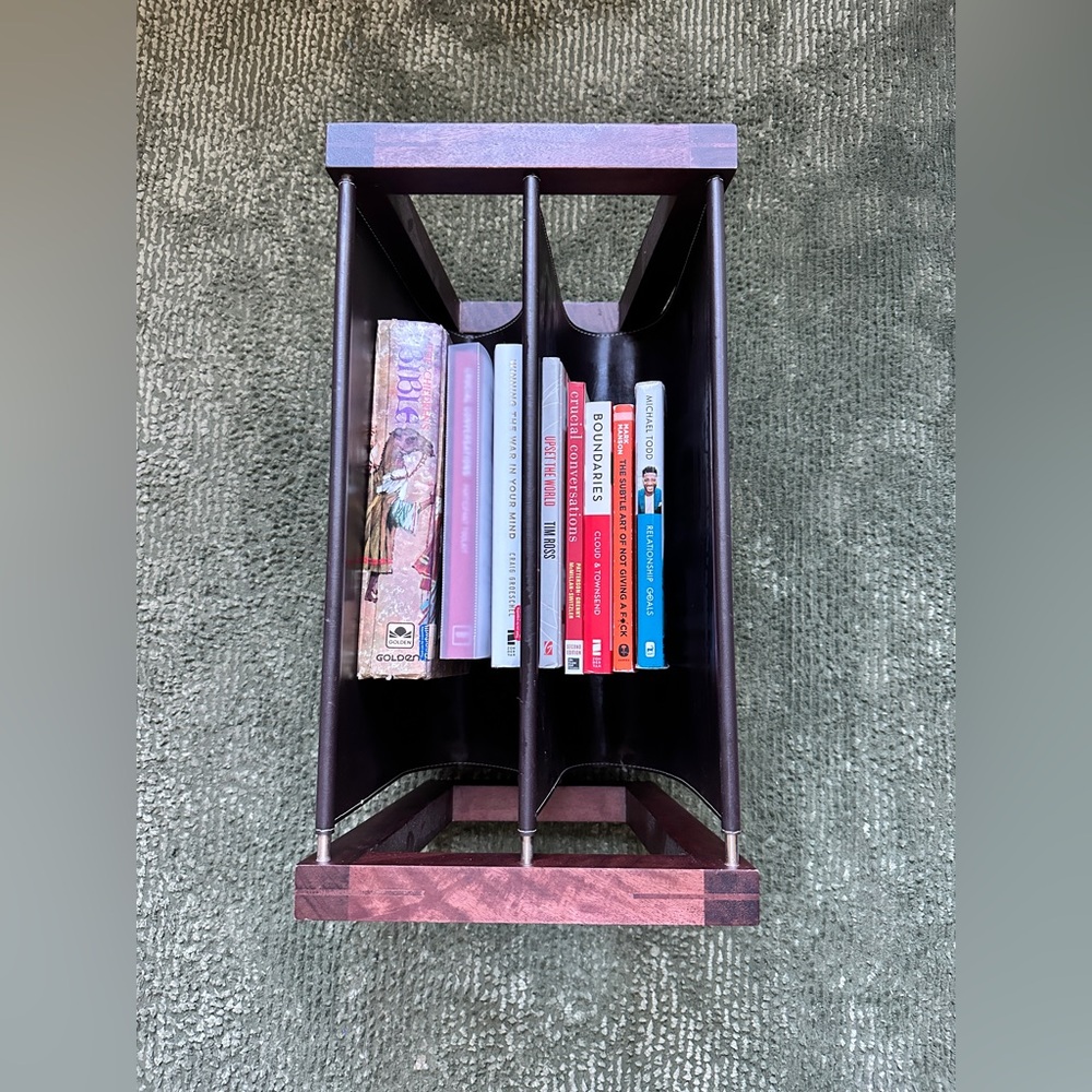 Vintage Mid Century Wooden Magazine Rack Book Holder Mahogany Wood Divider Stand